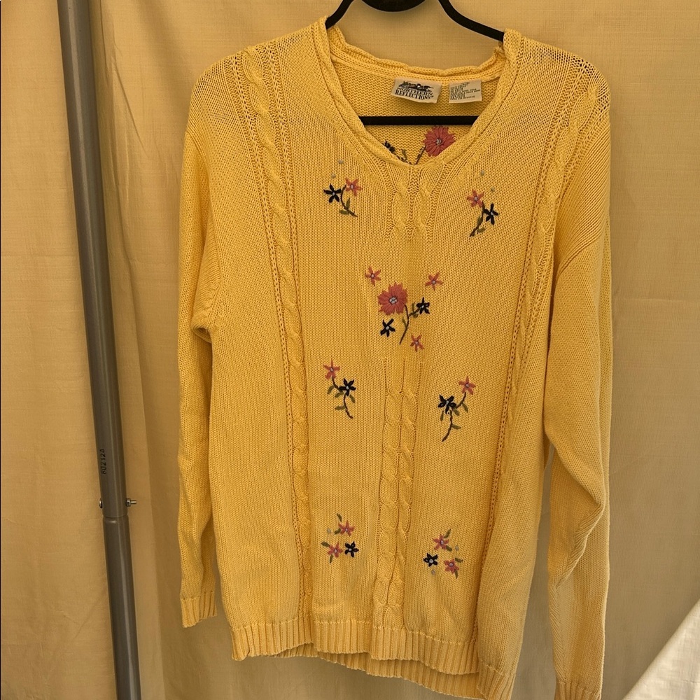 Northern Reflections Yellow V-Neck Sweater with Floral Embroidery
